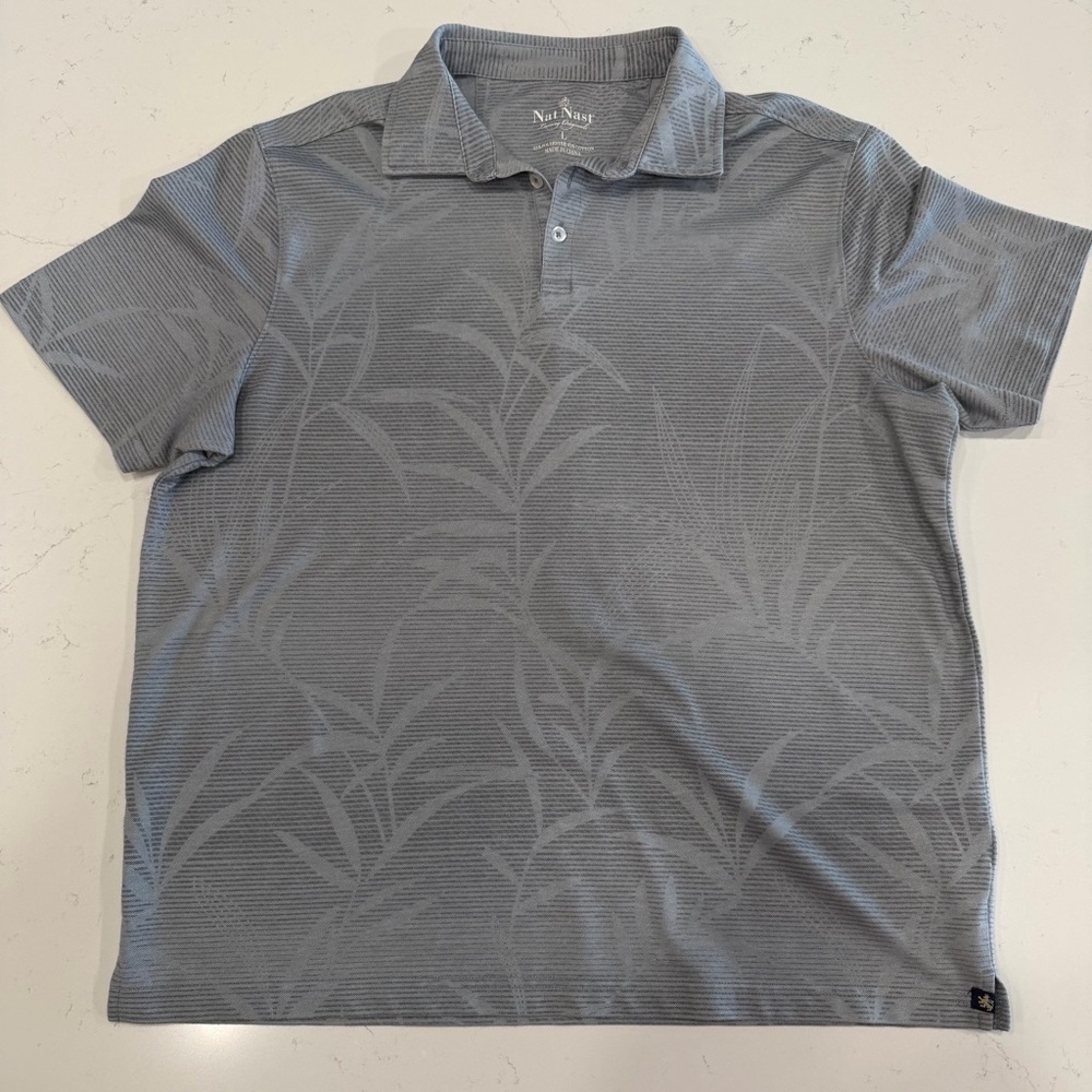 Nat Nast Men's Gray Tonal Leaf-Pattern Polo